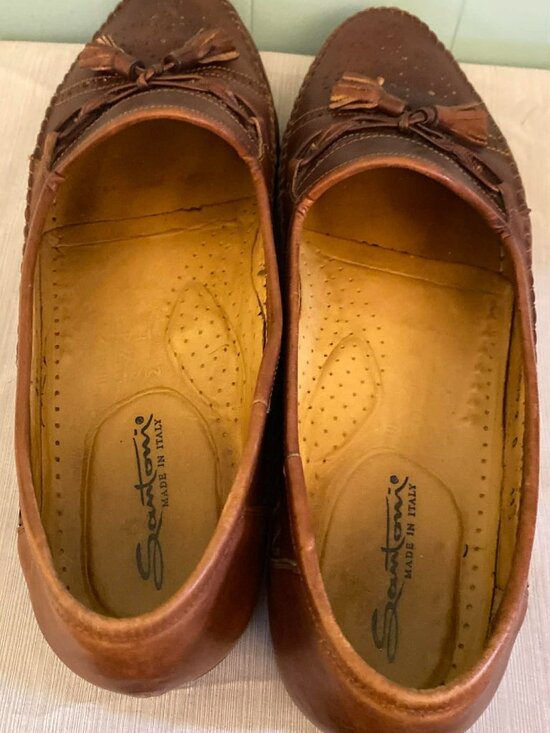 Santoni Brown Leather Tassel Loafers Men\'s 11 D Italy Brogue Moc Toe Dress Shoes main image 4